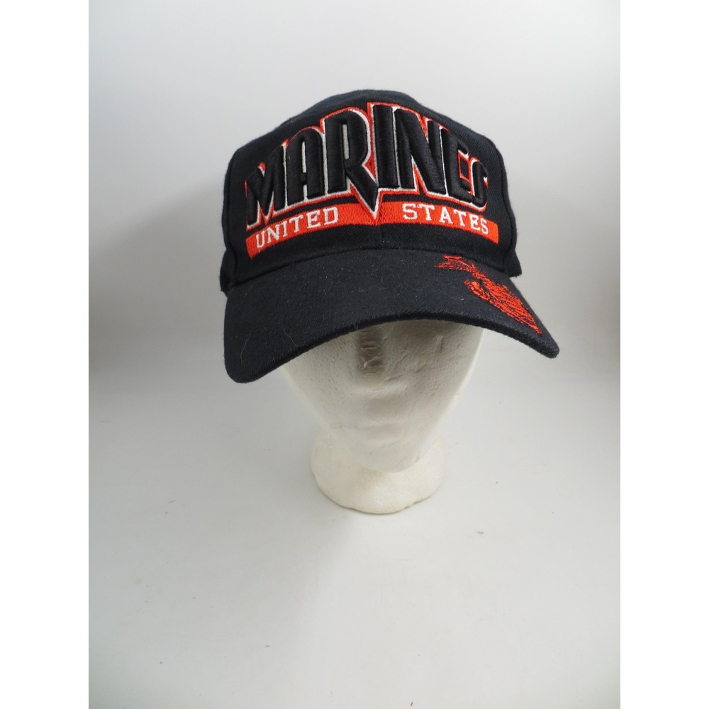 Vintage United States Marines Hat Cap Snap Back Black Red Embroidered Mens 90s